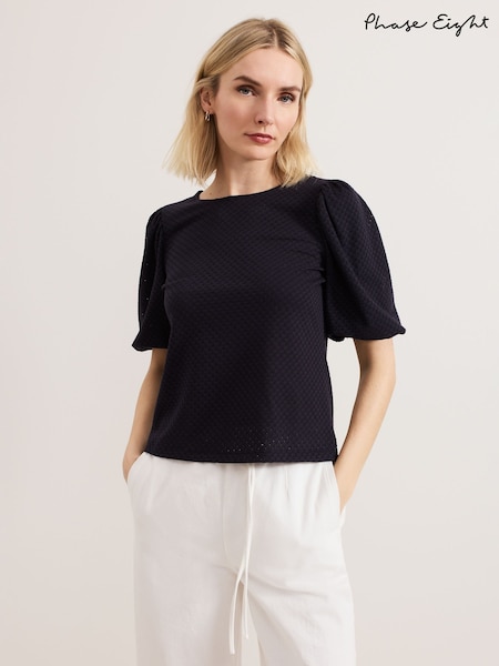 Phase Eight Blue Lani Broderie Top (F93036) | £59