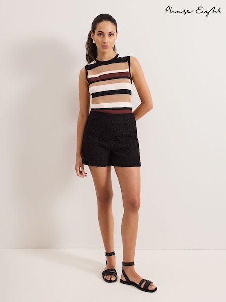 Phase Eight Black Maeva Cutwork 100% Cotton Shorts (F93043) | £79