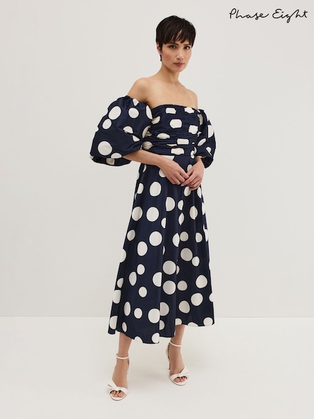 Phase Eight Blue Marilyn Spot Dress (F93046) | £299