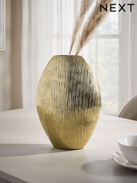 Gold Large Evie Metal Textured Vase (F93112) | £45