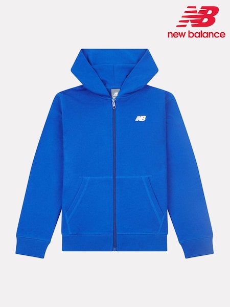 New Balance Blue Kids French Terry Small Logo Zip 100% Cotton Hoodie (F93173) | £50 - £60