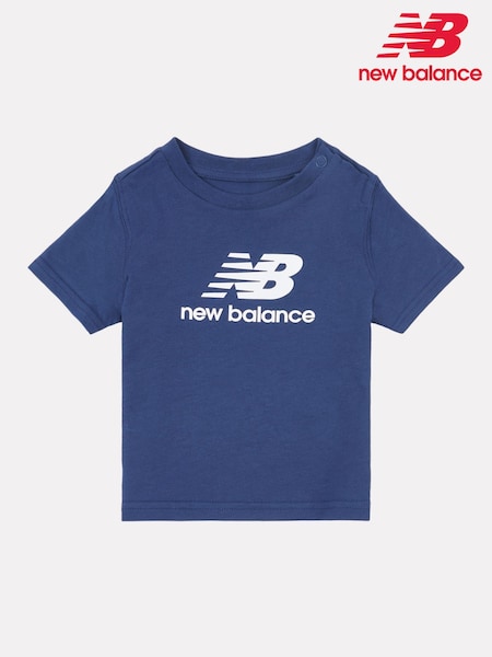 New Balance Blue Kids Jersey Stacked Logo 100% Cotton T-Shirt (F93181) | £15