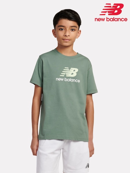 New Balance Green Kids Jersey Stacked 100% Cotton Logo T-Shirt (F93184) | £18 - £22