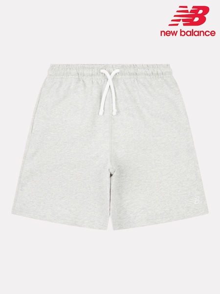 New Balance Grey Kids French Terry Small Logo 100% Cotton Shorts (F93185) | £35 - £42