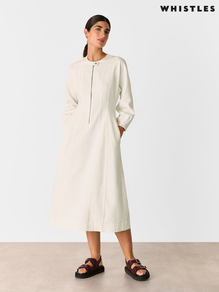 Whistles White Denim Zip Detail 100% Cotton Dress (F93186) | £159