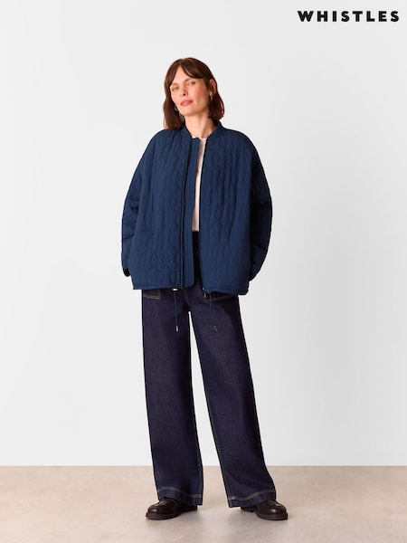 Whistles Blue Nia Drawstring Quilted Jacket (F93188) | £155