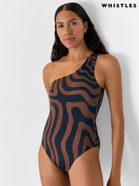 Whistles Brown Swirl Print Swimsuit (F93223) | £99