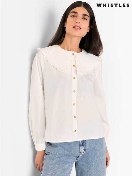 Whistles White 100% Cotton Collar Detail Top (F93233) | £89