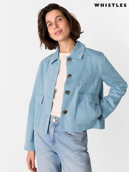 Whistles Blue Marie Casual 100% Cotton Jacket (F93237) | £99