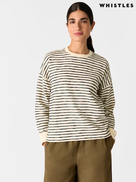 Whistles Black Textured Stripe Jersey Top (F93243) | £89