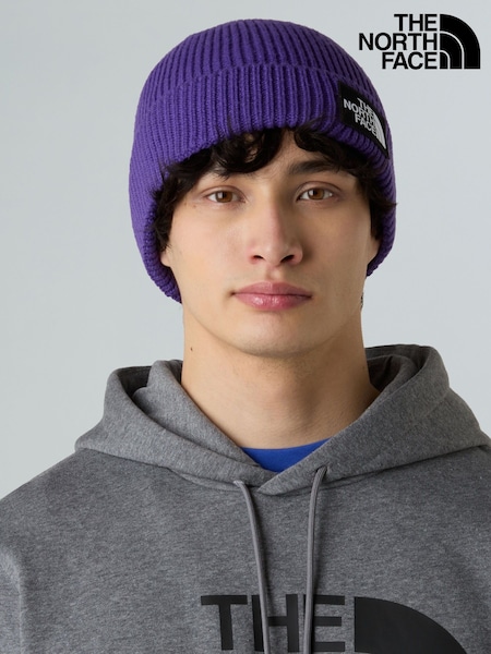 The North Face Purple Logo Box Cuffed Beanie (F93386) | £28