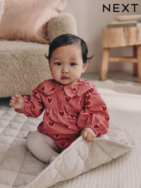Red/Pink Heart Baby Bloomer Rompers with Tights Set 2 Piece (0mths-3yrs) (F93464) | £19 - £21
