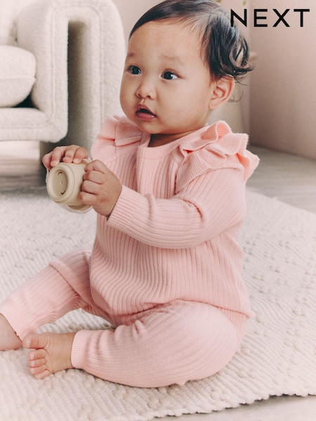 Light Pink Knitted Jumper and Legging 2 Piece Baby Set (0mths-3yrs) (F93549) | £16 - £18