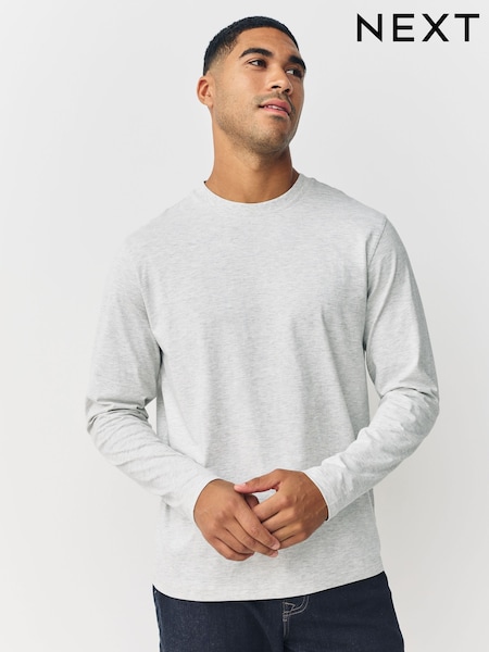 Grey Marl Regular Fit Long Sleeve Crew Neck T-Shirt (F93570) | £10