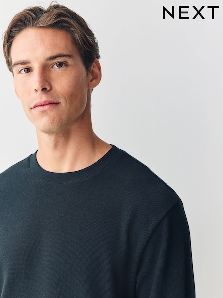 Black Micro Waffle Long Sleeve T-Shirt (F93747) | £16