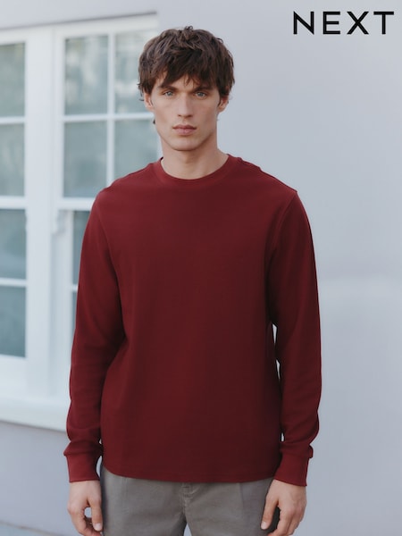 Rust Brown Micro Waffle Long Sleeve T-Shirt (F93750) | £16