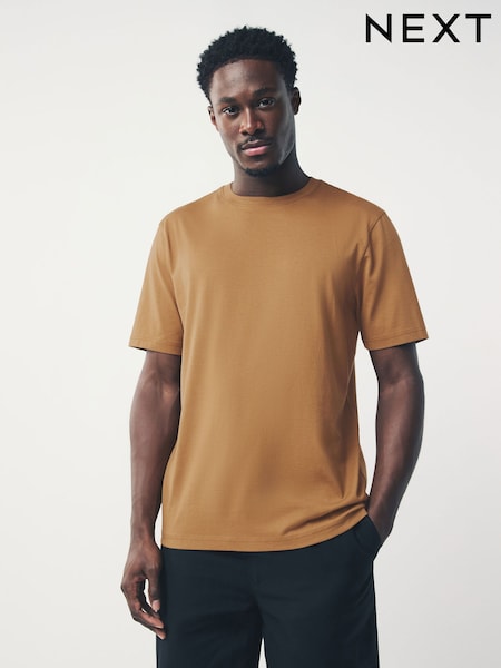 Ochre Yellow Regular Fit Essential Crew Neck Cotton T-Shirt (F93786) | £8