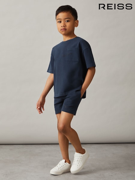 Reiss Washed Navy Perry Cotton Brand-Embroidered Shorts (F93812) | £28