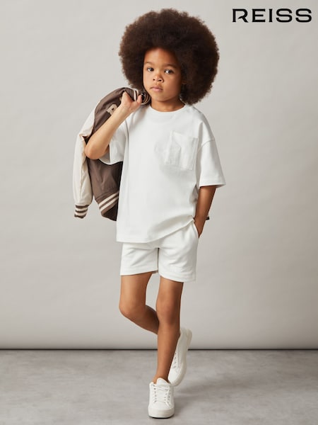 Reiss Off White Perry Cotton Brand-Embroidered Shorts (F93814) | £28