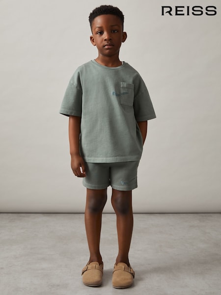 Reiss Washed Sage Perry Cotton Brand-Embroidered Shorts (F93821) | £28