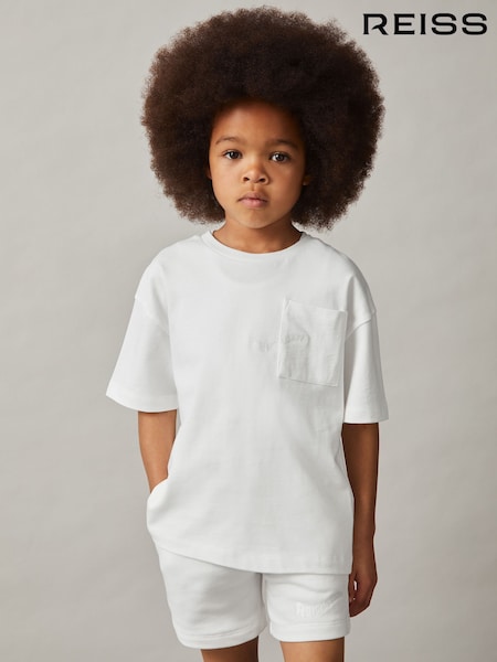 Reiss Off White Tane Cotton Palm-Embroidery Oversize T-Shirt (F93831) | £26