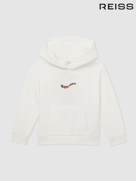 Reiss Off White Manilla Cotton-Blend Palm-Embroidered Hoodie (F93834) | £44