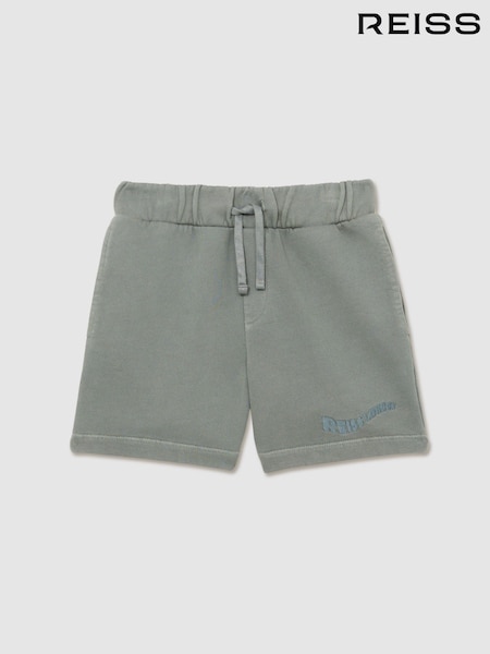 Reiss Washed Sage Perry Cotton Brand-Embroidered Shorts (F93837) | £34