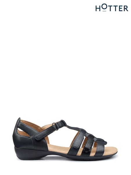 Hotter Black Regular Fit Solei Touch-Fastening Sandals (F93847) | £85