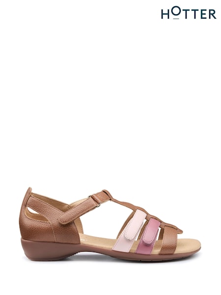 Hotter Brown Wide Fit Solei Touch-Fastening Sandals (F93850) | £85