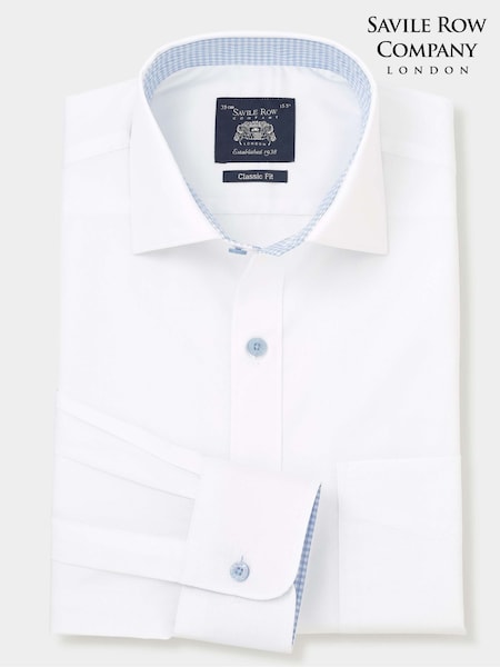 The Savile Row Company Classic Fit 100% Cotton Poplin Single Cuff Formal White Shirt (F93861) | £55