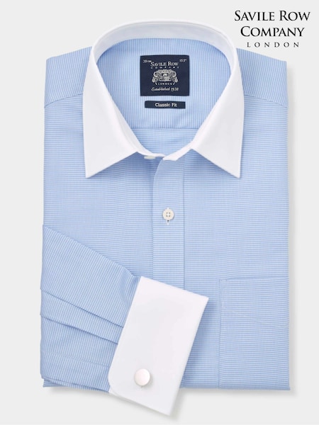 The Savile Row Company Blue Textured 100% Cotton Classic Fit Winchester Formal Shirt (F93862) | £55