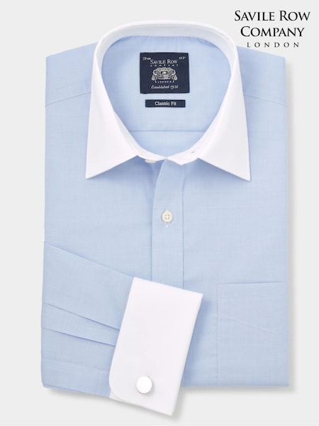 The Savile Row Company Blue 100% Cotton Prince of Wales Check Classic Fit Winchester Shirt (F93864) | £55