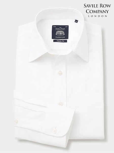 The Savile Row Company 100% Cotton Dobby Classic Fit Non-Iron Single Cuff Formal White Shirt (F93880) | £60
