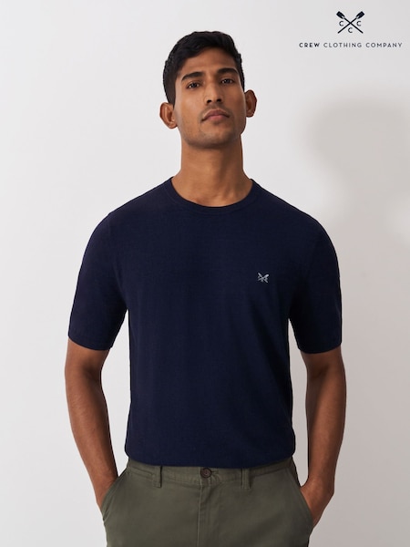 Crew Clothing Blue Cotton Linen Crew Neck T-Shirt (F93925) | £35