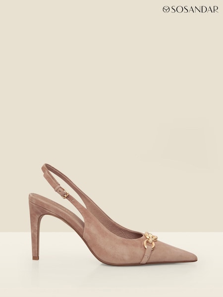 Sosandar Natural Suede Chain Detail Slingback Court Shoes (F93935) | £89