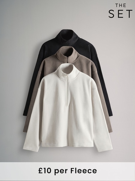 The Set Black/Taupe Brown/Cream 3 Pack Quater Zip Microfleece Jumpers (F93956) | £30