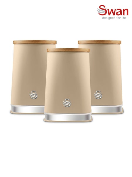 Swan Set of 3 Oatmeal Kitchen Storage Canisters with Non Slip Bases (F93957) | £33