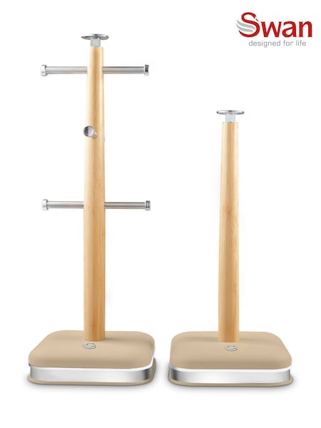Swan Oatmeal Towel Pole and 6 Cup Mug Tree Set (F93967) | £33