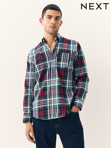 Red/Green Regular Fit Easy Iron Button Down Oxford Shirt (F93997) | £26