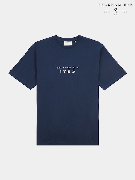 Peckham Rye Dark Sapphire Navy Mens Print 100% Cotton T-Shirt (F94015) | £35