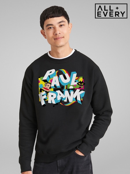 All + Every Black Mens Paul Frank Julius & Mika Cat Chunky Text Sweat Top (F94098) | £35