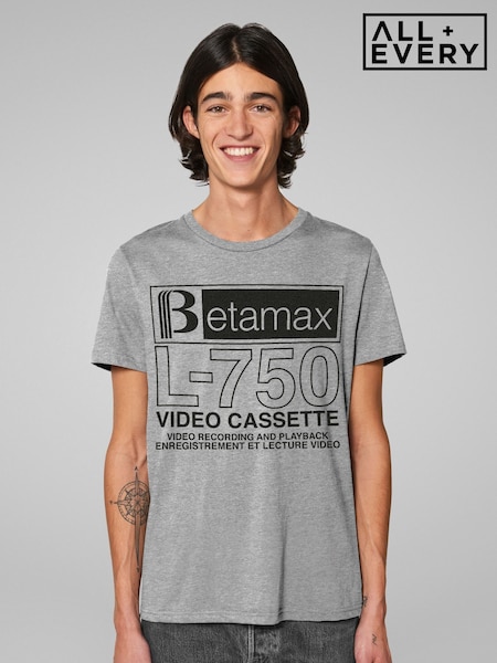 All + Every Grey Mens Betamax B Logo L 750 Cassette T-Shirt (F94099) | £25
