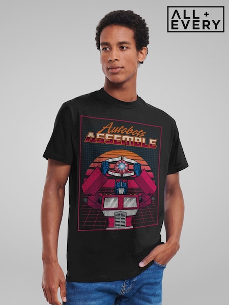 All + Every Black Mens Transformers Autobots Assemble Retrowave T-Shirt (F94100) | £25
