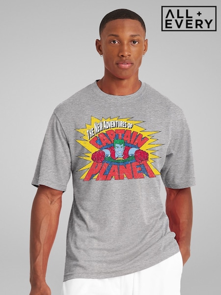 All + Every Grey Mens Captain Planet The New Adventures Logo T-Shirt (F94101) | £25