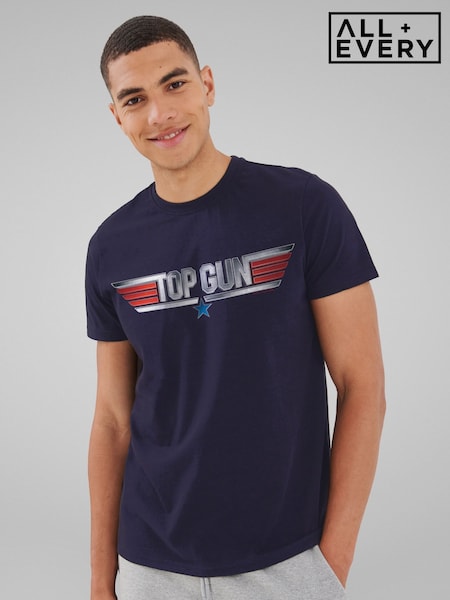 All + Every Blue Mens 100% Cotton Top Gun Classic Steel Logo T-Shirt (F94103) | £25