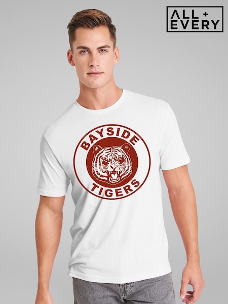 All + Every White Mens 100% Cotton Saved By The Bell Bayside Tigers T-Shirt (F94108) | £25