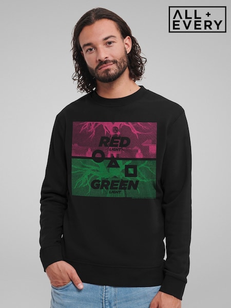 All + Every Black Mens Squid Game Red Light Green Light Scene Art Sweat Top (F94110) | £35