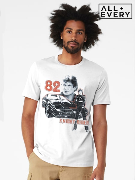 All + Every White Mens 100% Cotton Knight Rider 82 Montage T-Shirt (F94112) | £25