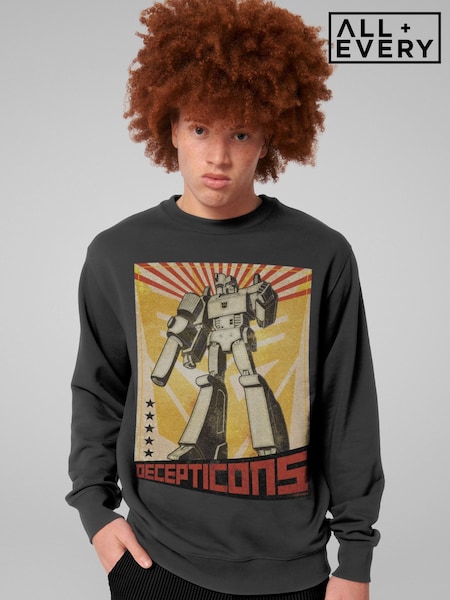 All + Every Grey Mens Transformers Decepticons Megatron Comic Sweat Top (F94113) | £35