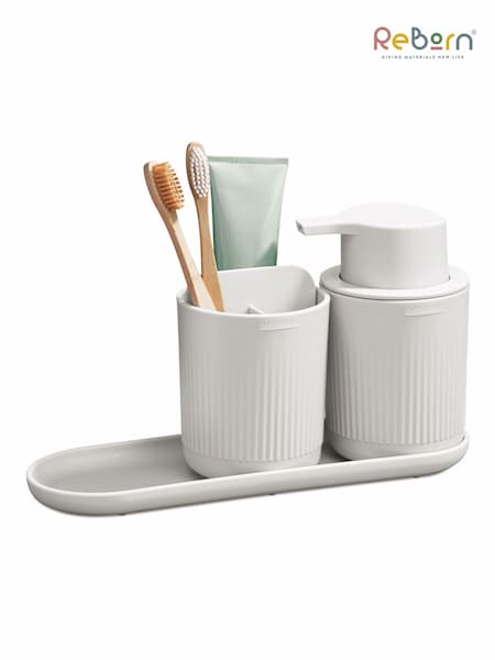 ReBorn Stone Toilet Brush and Soap Dispenser on a Tray Bathroom Set (F94128) | £50